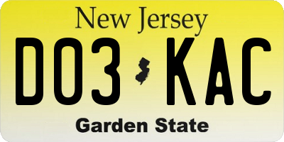 NJ license plate D03KAC