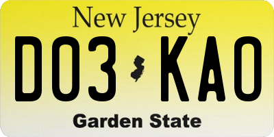 NJ license plate D03KAO