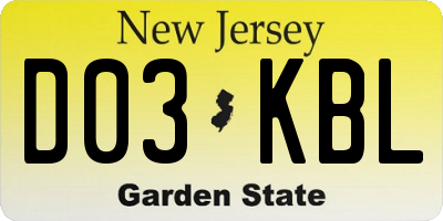 NJ license plate D03KBL