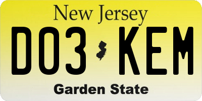 NJ license plate D03KEM