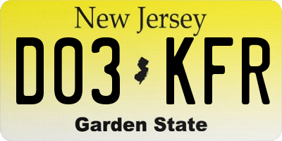 NJ license plate D03KFR