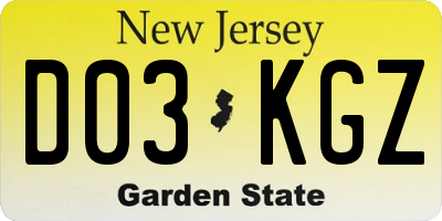 NJ license plate D03KGZ