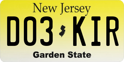 NJ license plate D03KIR