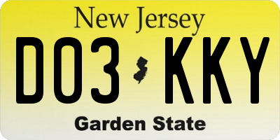 NJ license plate D03KKY