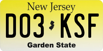 NJ license plate D03KSF