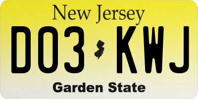 NJ license plate D03KWJ