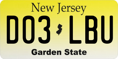 NJ license plate D03LBU