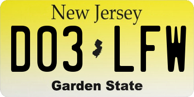 NJ license plate D03LFW