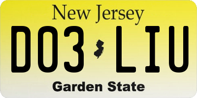 NJ license plate D03LIU