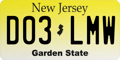 NJ license plate D03LMW
