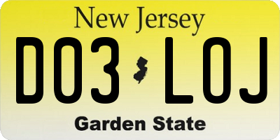 NJ license plate D03LOJ