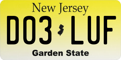 NJ license plate D03LUF