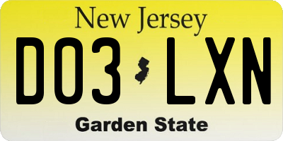 NJ license plate D03LXN