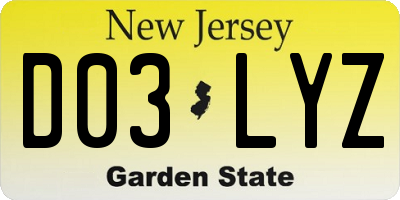 NJ license plate D03LYZ