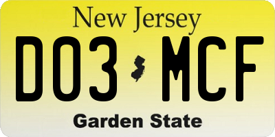 NJ license plate D03MCF