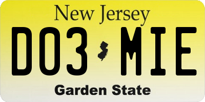 NJ license plate D03MIE