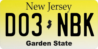 NJ license plate D03NBK