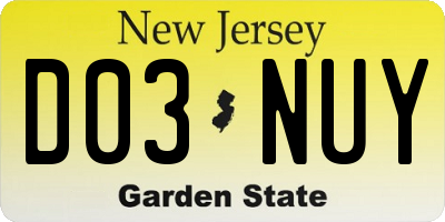 NJ license plate D03NUY