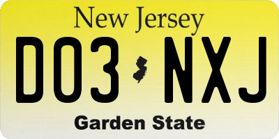 NJ license plate D03NXJ