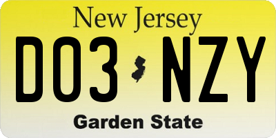 NJ license plate D03NZY