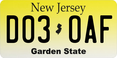 NJ license plate D03OAF