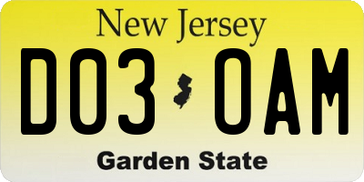 NJ license plate D03OAM