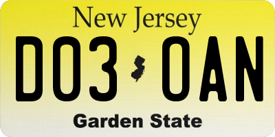 NJ license plate D03OAN