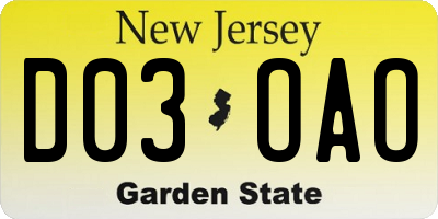 NJ license plate D03OAO