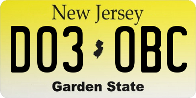 NJ license plate D03OBC