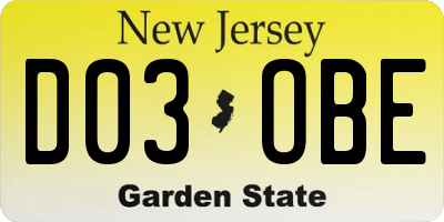 NJ license plate D03OBE