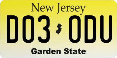 NJ license plate D03ODU