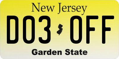 NJ license plate D03OFF