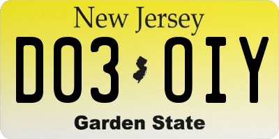 NJ license plate D03OIY