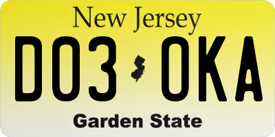 NJ license plate D03OKA