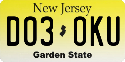 NJ license plate D03OKU