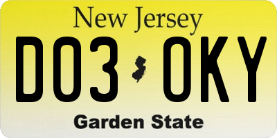 NJ license plate D03OKY