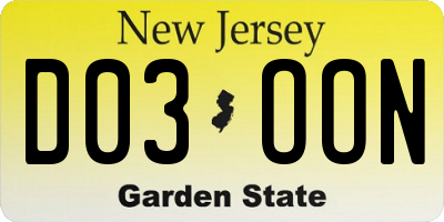 NJ license plate D03OON