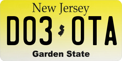 NJ license plate D03OTA