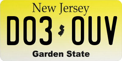 NJ license plate D03OUV