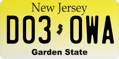 NJ license plate D03OWA