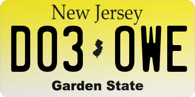 NJ license plate D03OWE