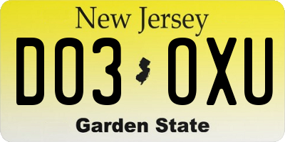 NJ license plate D03OXU