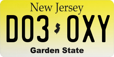 NJ license plate D03OXY