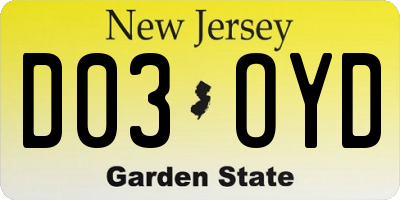 NJ license plate D03OYD