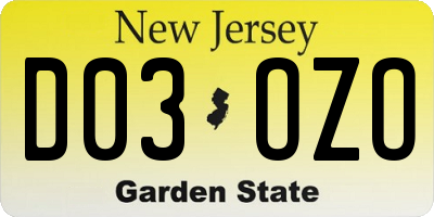 NJ license plate D03OZO