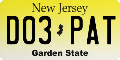 NJ license plate D03PAT