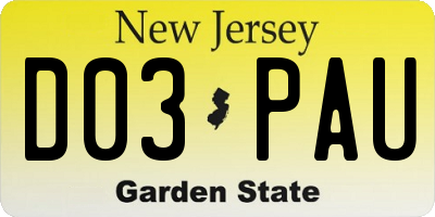NJ license plate D03PAU