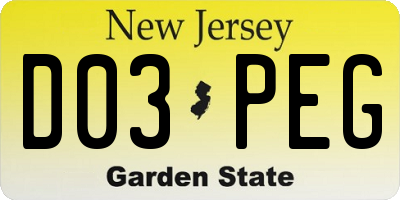 NJ license plate D03PEG