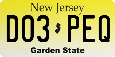 NJ license plate D03PEQ