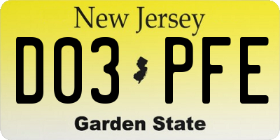 NJ license plate D03PFE